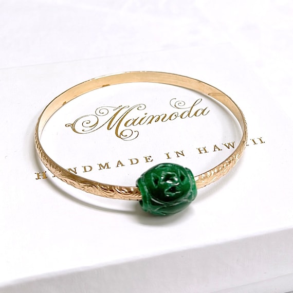 Bangle ALII - Barrel Shaped Jade Bead Bangle - Hawaiian