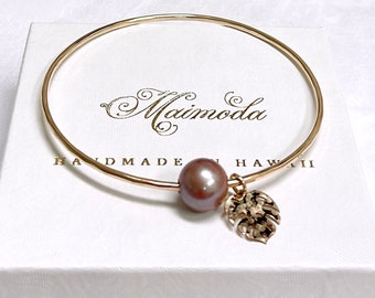 Monstera bangle - lavender Edison pearl bangle - monstera jewelry - pearl bangle (B561)