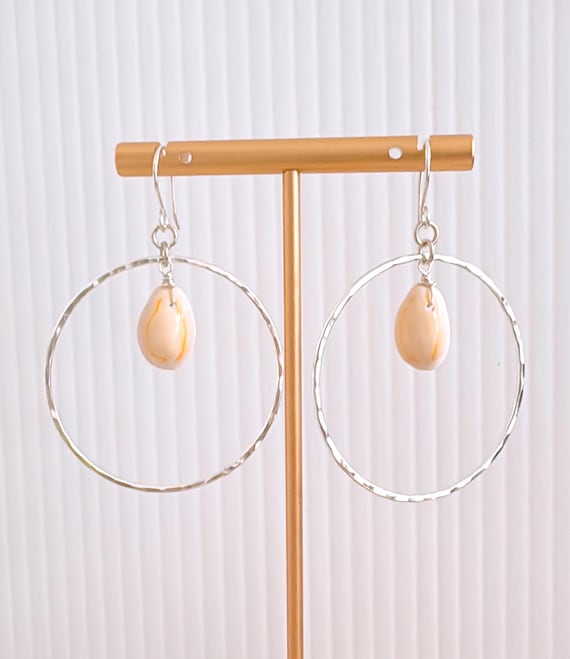 Cowrie Shell Hoop Earrings: Gold Filled or Sterling Silver