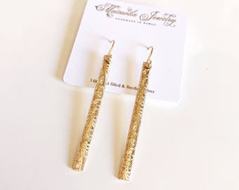 Earrings MELIA - bar earrings - Hawaiian heirloom bar earrings - gold filled bar earrings  - Hawaiian jewelry (E442)
