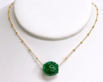 Necklace KEIKE - carved jade bead necklace - floating jade bead necklace (N430)