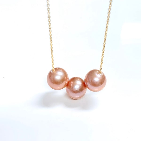 Necklace KRISTI - pink pearls necklace- triple pearls necklace (N156)