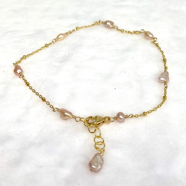 Keshi pearls anklet - pink Edison keshi pearls anklet - pearl anklet (B470)