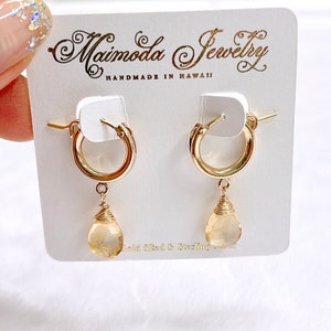 Earrings NOELA - Citrine hoops earrings - huggie hoops earrings - November birthstone earrings (E626)