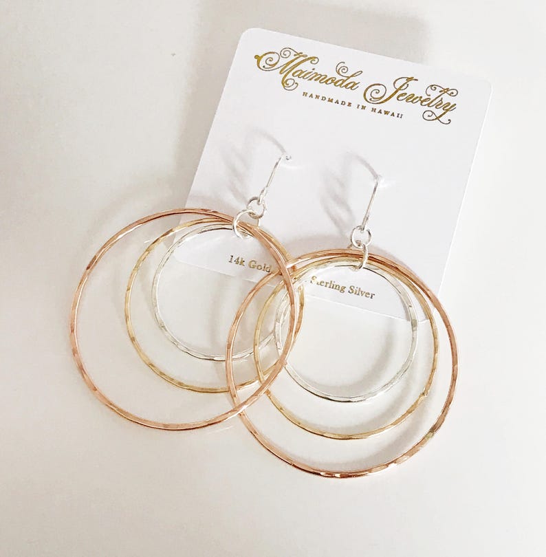 Hula Hoops Earrings Mix Metals Hoops Earrings Hammered Etsy