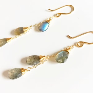 Labradorite Drop Earrings: Gold Filled Gemstone Dangle Earrings