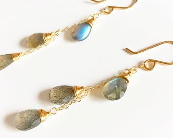 Labradorite Drop Earrings: Gold Filled Gemstone Dangle Earrings