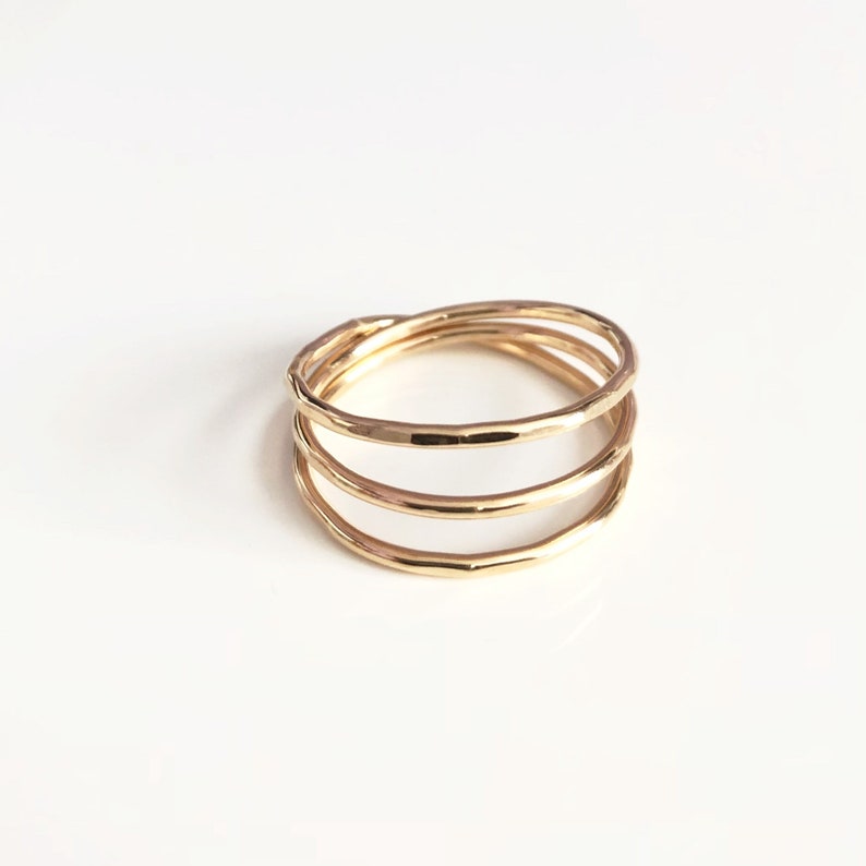 Three Metal Ringe Handmade Triple Band Ring: Hammered Metal Stacking Ring - Etsy