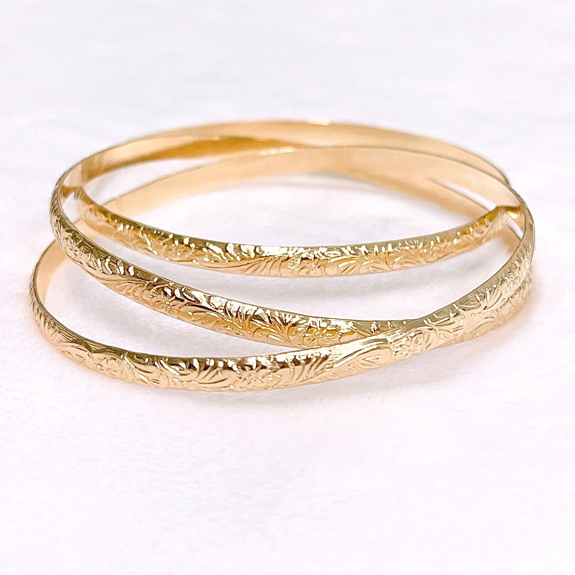 Interlocking Heirloom Bangles: Sterling Silver or Gold Filled, Set of 3 ...