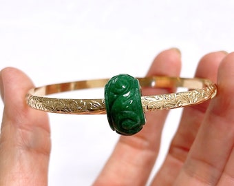 Bangle ALII - rondelle jade bead bangle - floating jade bead bangle (B566)