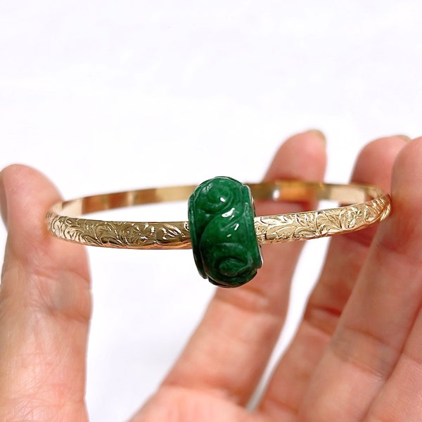 Bangle ALII - rondelle jade bead bangle - floating jade bead bangle (B566)