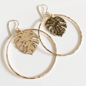 Large monstera hoops earrings - monstera earrings - monstera jewelry (E545)