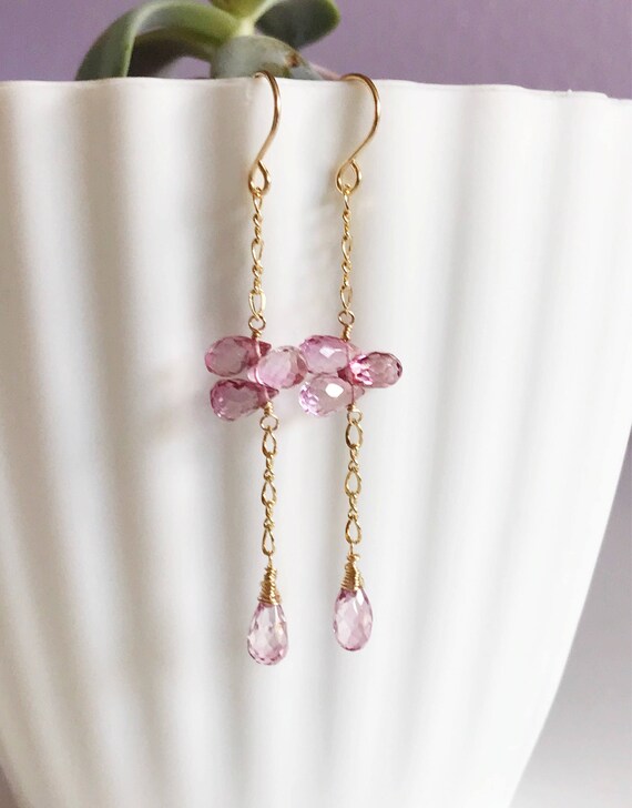 Earrings LEILA Pink Topaz Earrings Pink Gemstone Drop Etsy