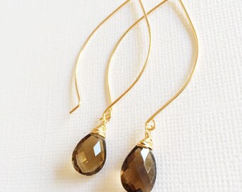 Earring Kalena - Smoky quartz earrings - gemstone earrings - smoky quartz dangle earrings - bridesmaid gift (E226)