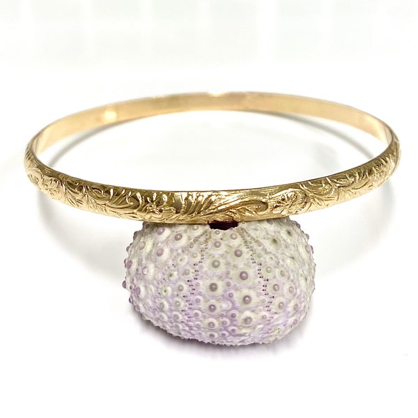4mm Hawaiian Heirloom Bangle: Gold Filled Floral Jewelry