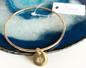 Bangle Haley - Lotus charm bangle - charm bangle - yoga jewelry (B274)