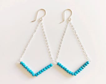 Earrings Rei - turquoise chevron earrings - turquoise chandelier earrings - Turquoise earrings- December birthstone earrings. (E143)