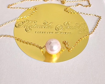 Floating Akoya Pearl Necklace: 14k gold Filled Chain