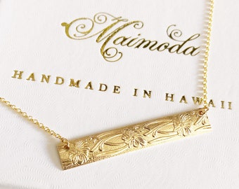 Hawaiian Heirloom Bar Necklace: Sterling Silver Scroll Design