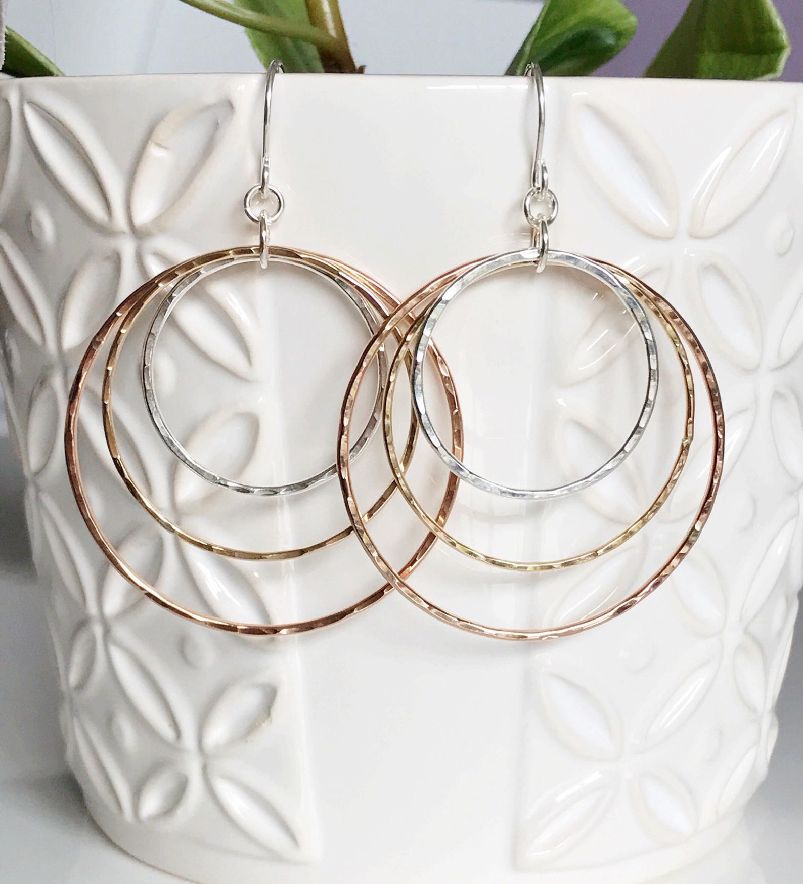 Hula Hoops Earrings Mix Metals Hoops Earrings Hammered Etsy