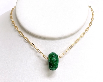 Necklace KEIKE - carved jade bead necklace - floating jade bead necklace (N431)