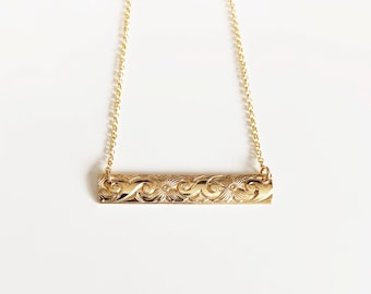 Hawaiian Heirloom Bar Necklace – 6mm Gold Filled Scroll Design