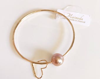 Bangle Noe - Edison Pearl bangle- gold pearl bangle - Edison pearl bracelet- Bridesmaid gift- Hawaiian jewelry  (B187)