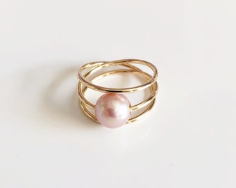 Ring LOELA - pink pearl ring - wrapped ring - pearl ring (R187)