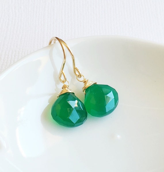 Genuine Green Onyx Gemstone Dangle Earring