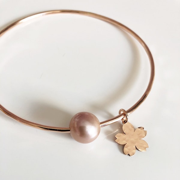 Bangle SAKURA - pink pearl bangle - cherry blossom bangle - Hawaiian bangle (B411)