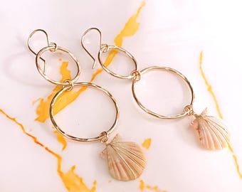 Sunrise Shell Hoop Earrings: 14k Gold Filled
