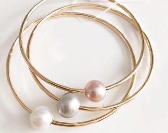 Ally bangles set - pearl bangles set - white pearl bangle - silver pearl bangle - pink pearl bangle - pearl bracelets (B230)