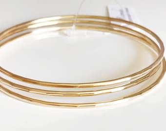 Gold Filled Bangle Set: Hammered Stacking Bangles, Contemporary Jewelry