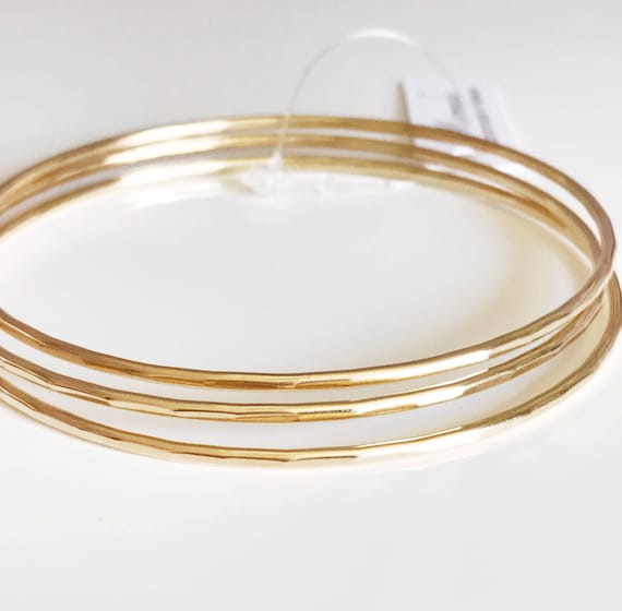 Gold Filled Bangle Set: Hammered Stacking Bangles, Contemporary Jewelry