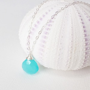 Necklace Kaipo - aqua chalcedony charm necklace - Gemstone necklace - Bridesmaid gift - Blue necklace. (N111)