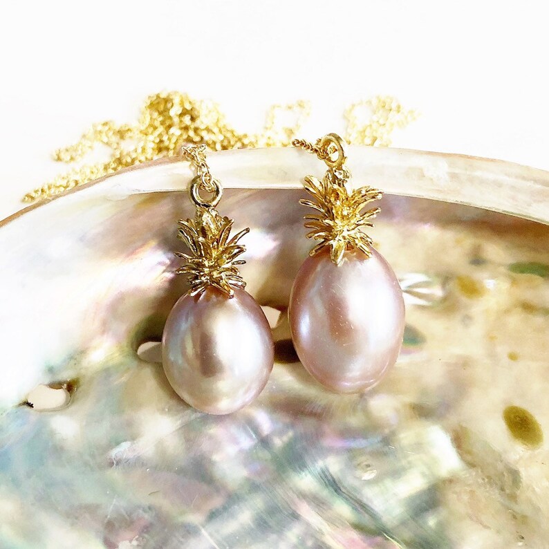 Pineapple Pearl Necklace Pineapple Necklace Pink Pineapple Etsy