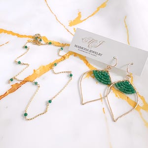 Emerald jewelry set - Emerald necklace- emerald hoops earrings.