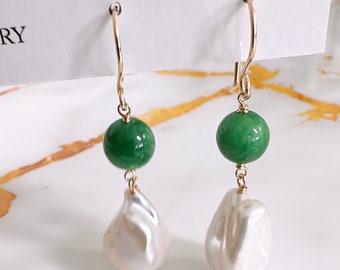 earrings MIULEE - large keshi pearl & jade bead dangle earrings (E651)