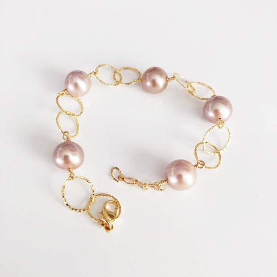 Bracelet ABELLA Pink Pearls Bracelet Tin Cup Bracelet - Etsy