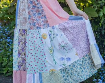 Plus Size Patchwork Maxi Skirt - Cottagecore Boho Style - Pastel Vintage Floral - Ness Made It