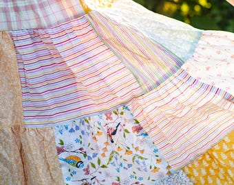 One of a Kind Patchwork Midi Skirt - Boho Festival Skirt  - Sustainable Handmade Clothing - Dandelion - Ness Made It
