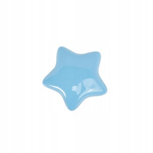 May include: A pale blue star-shaped object with five points. The star has a smooth, glossy finish and is likely made from a solid material. It is set against a plain white background, which accentuates its shape and colour.