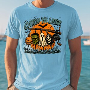 Catch Ya Later Halloween visshirt, grappig vissersshirt, griezelig visshirt, spookpompoen horrorafbeelding, Halloween cadeau voor de visser