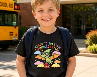 Kindergarten Dinosaur Shirt, First Day of School Kids Tee, Pterodactyl Back to School Shirt, Ready to Soar Kindergarten T-Shirt Dino Gift