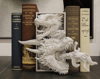 Epic Dragon Book Nook Medieval Fantasy Shelf Insert 3D Printed Dragon Diorama Decor