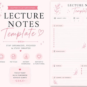 Lecture Notes Template Printable | A4 Student Notes Page | College Study Notes Sheet
