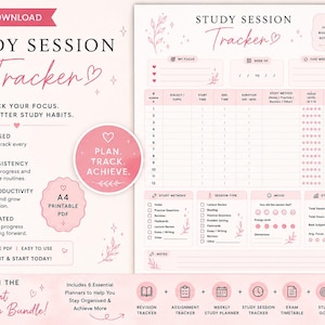 Study Session Tracker Printable | Exam Revision Planner PDF | Student Study Log | A4 Study Planner