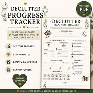 Declutter Fortschritt Tracker Printable | Home Organisationsplaner | Entrümpel-Tracker PDF | Ziel- & Gewohnheits-Tracker | A4 Druckbar