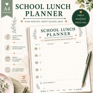 School Lunch Planner Printable, Weekly School Dinner Menu, Kids Meal Planner, A4 School Meals Schedule, Instant Download PDF