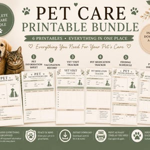 Pet Care Planner Bundle Printable, Dog & Cat Organizer, Pet Information Binder, Vet Records, Feeding Schedule, A4 PDF